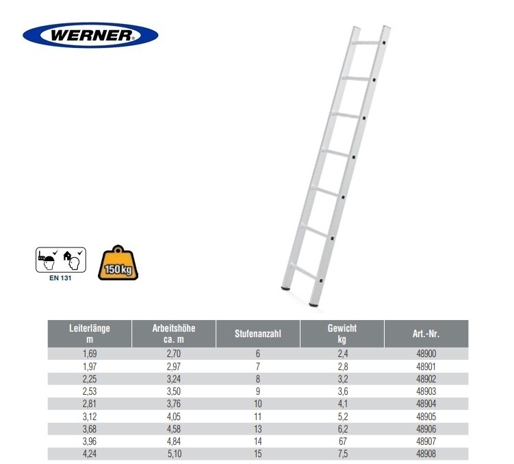 Enkele ladder 7 sp 1,97mtr WH 2,97mtr