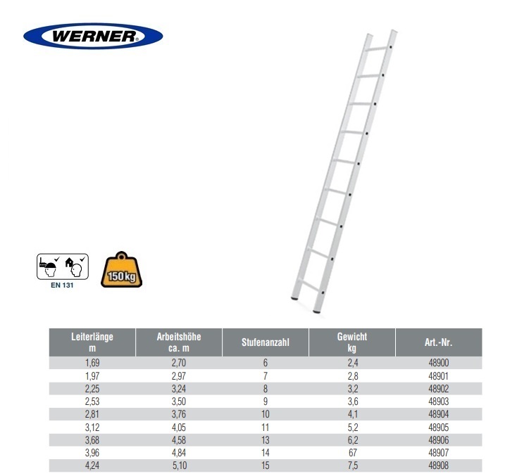 Enkele ladder 9 sp 2,53 WH 3,50 mtr