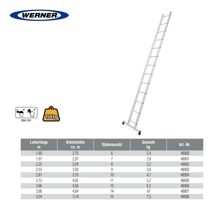 Enkele ladder 13 sp 3,68 WH 4,58 mtr