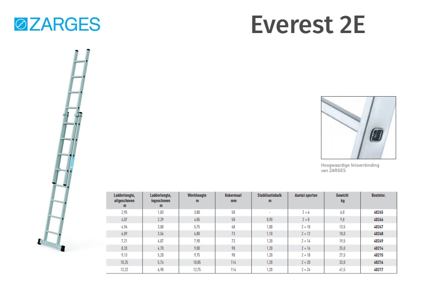 Everest 2E opsteekladder 2-delig 2 x 6 SP L= 1,83m LU=2,95 m