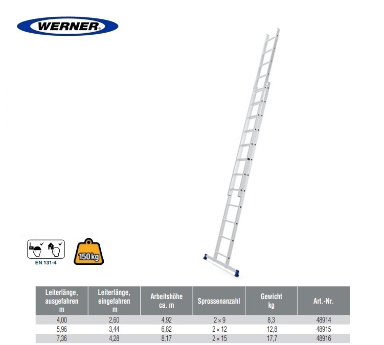 Opsteekladder 2-delig 2x12 sp 3,44 mtr WH 6,82 mtr
