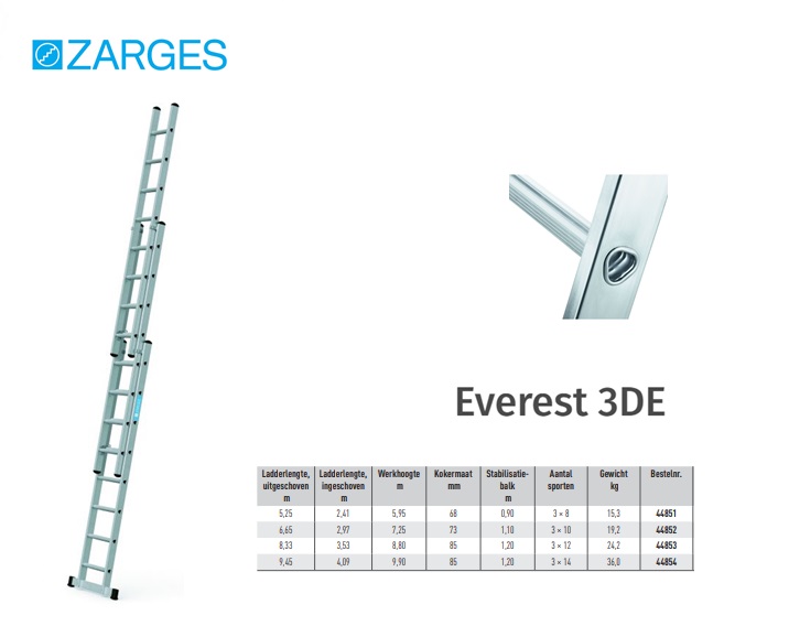 Everest 3DE, gefelste opsteekladder, 3-delig 3 x 8 SP L= 5,25m
