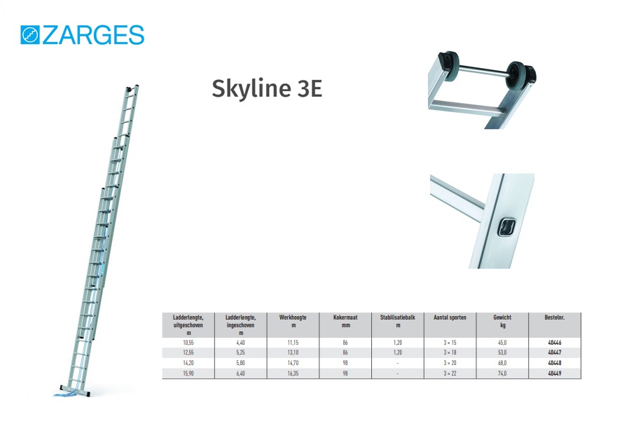 Skyline 3E optrekladder, 3-delig 3 x 15 Sp L= 10,55m
