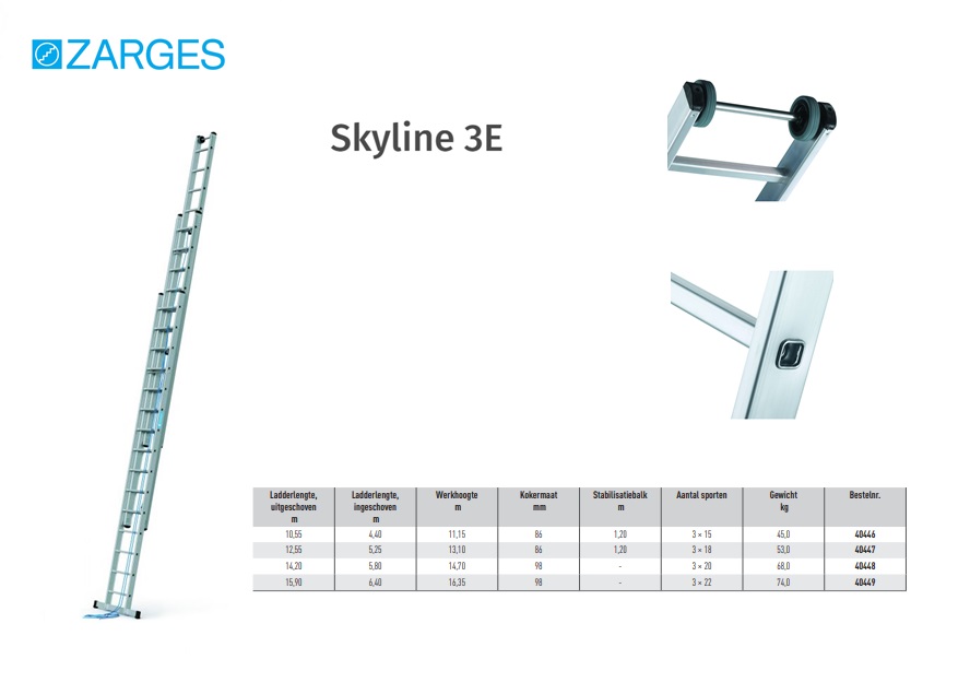 Skyline 3E optrekladder, 3-delig 3 x 18 Sp L= 12,55m | DKMTools - DKM Tools
