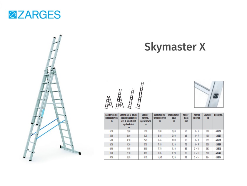 Skymaster X reformladder 3-delig 3 x 6, L= max 4,1m