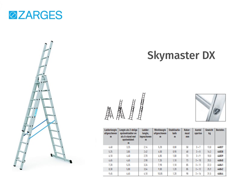 Skymaster DX reformladder 3-delig 3 x 7, L= max 4,4m