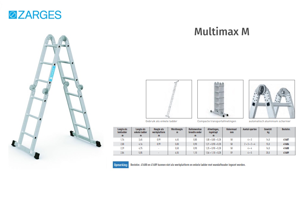 Multimax M multifunctionele vouwladder 4-delig 4 x 4 Sp L=Max 4,75 m