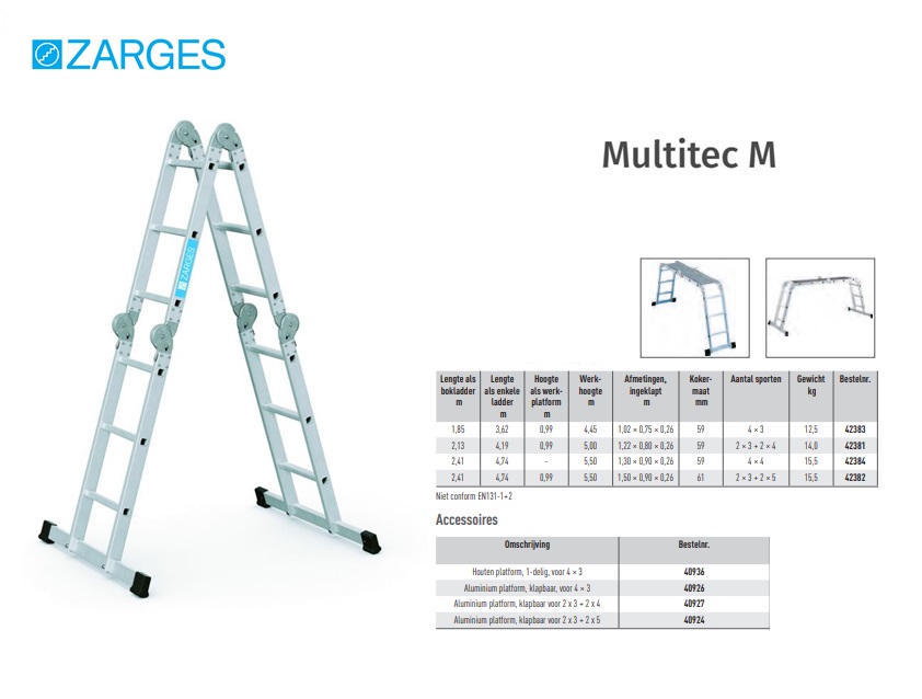 Multitec M multifunctionele vouwladder 4-delig 4 x 4 Spr., L=Max 4,74m