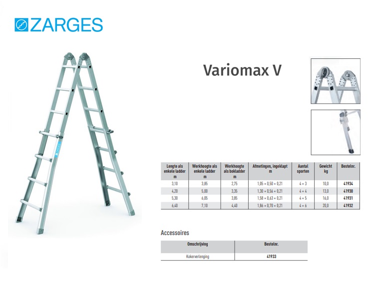 Variomax V telescoopladder 4-delig 4 x 3 Spr., L=Max 3,1m