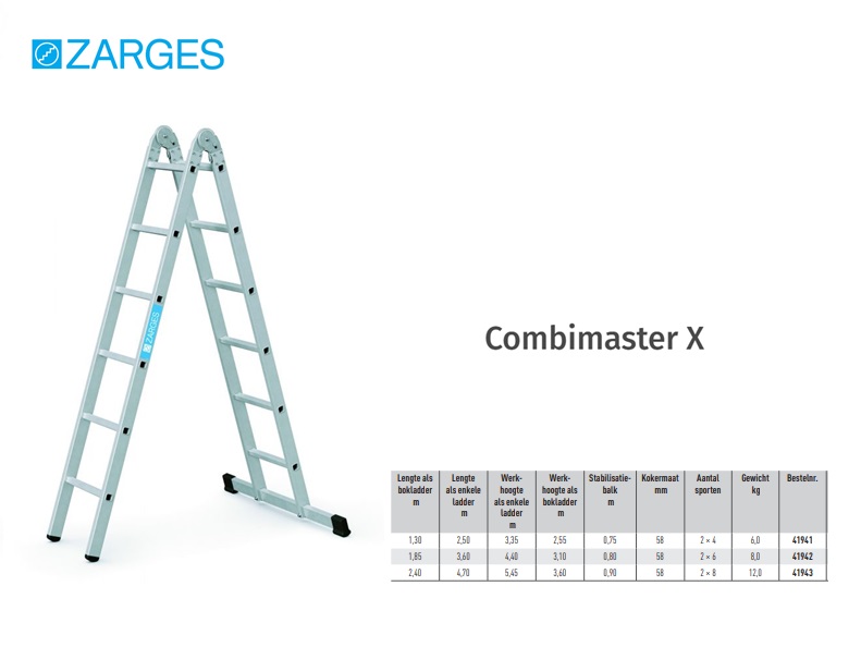 Combimaster X vouwladder inklapbaar 2-delig 2 x 4, L=Max 2,5m