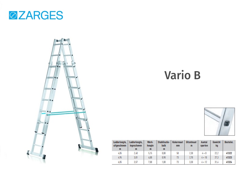 Vario B, trap met gefelste sporten, in hoogte verstelbaar 4 x 8 Sp, L=Max 4,05m