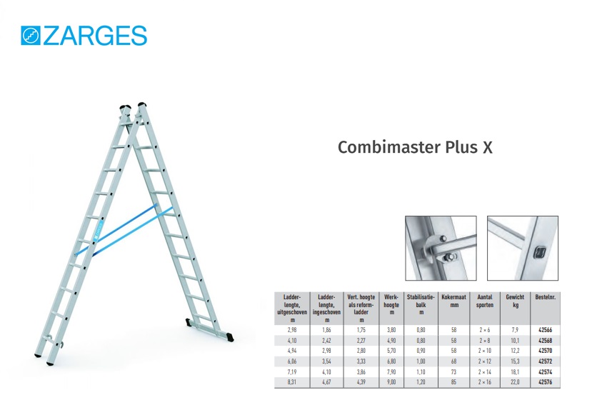 Combimaster Plus X reformladder 2-delig 2 x 6, L=Max 2,98m
