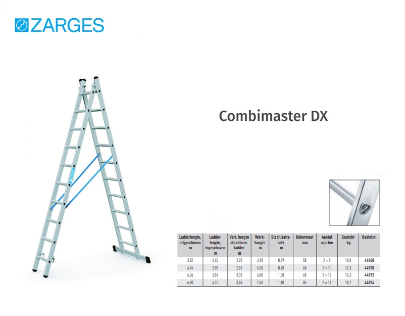 Combimaster DX, reformladder, 2-delig met D-sporten 2 x 8 SP L= 3,82m