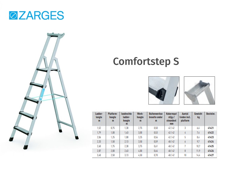 Comfortstep S , trap met geschroefde treden 3 Sp Platformhoogte 0,75 m