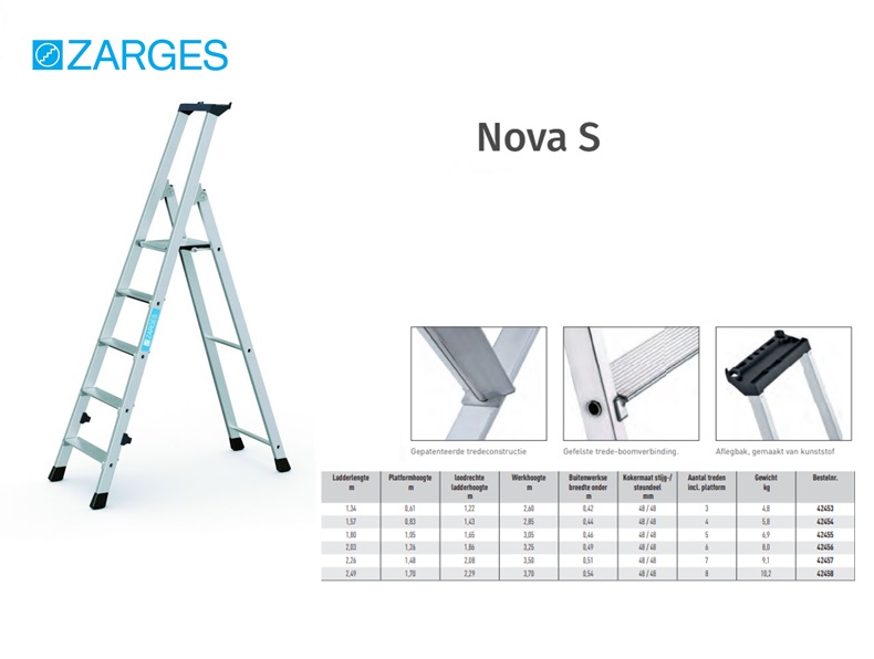 Nova S , trap met onwrikbaar gefelste treden 3 Sp Platformhoogte 0,61 m