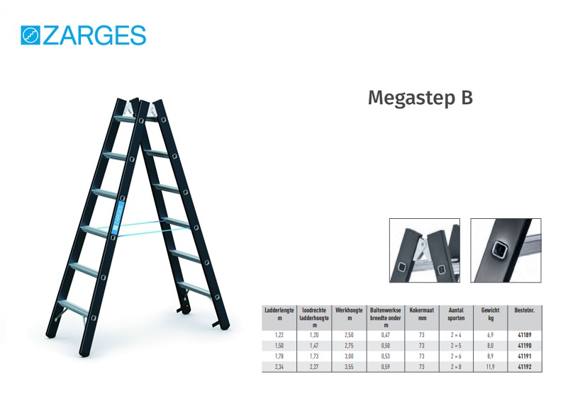 Megastep B trap met gefelste sporten 2 x 4 Sp L= 1,22 m