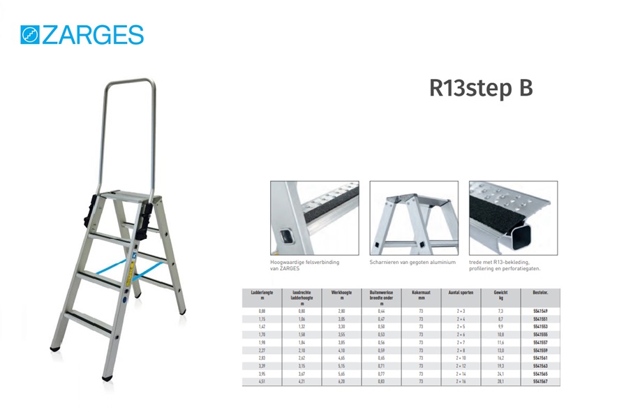 R13step B, geanodiseerde trap met gefelste treden en R13 antislip 2 x 3 Sp L= 0,88 m