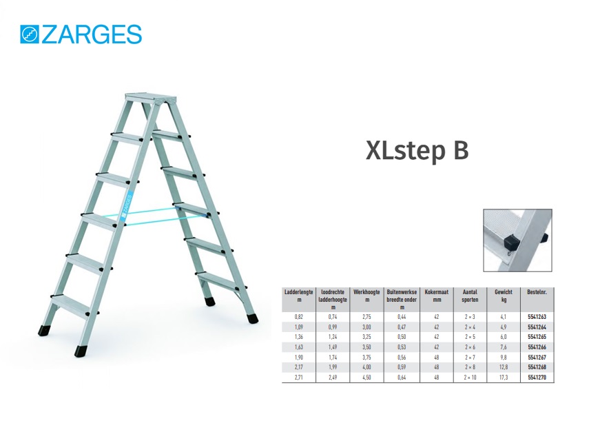 XLstep B, geanodiseerde trap 2 x 3, L= 0,82 m