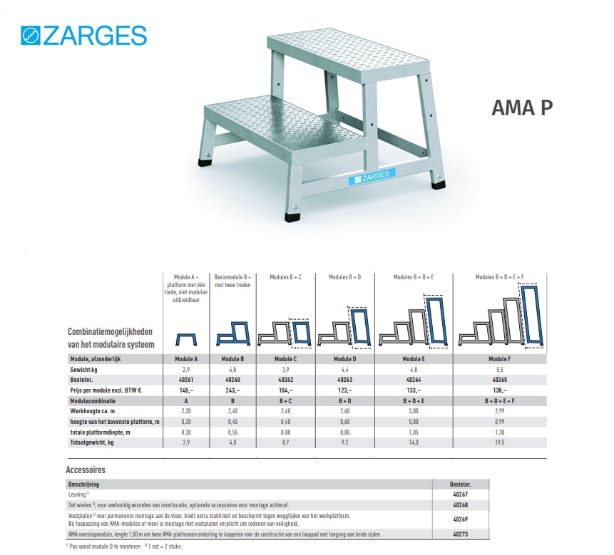 AMA P, modulair werkplatform 2-Sp L= 0,4 m, Arbeitshöhe 2,4 m