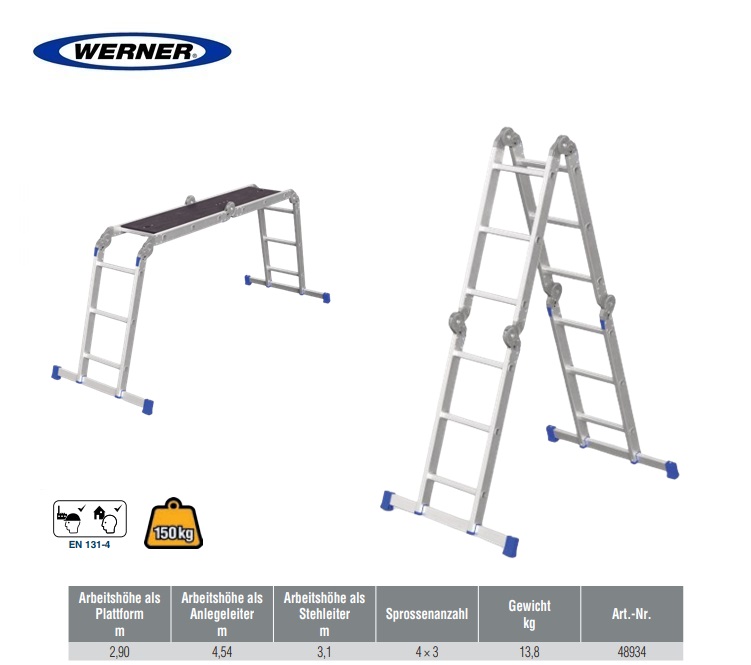 Multifunctionele vouwladder 4-delig 4x3 sporten