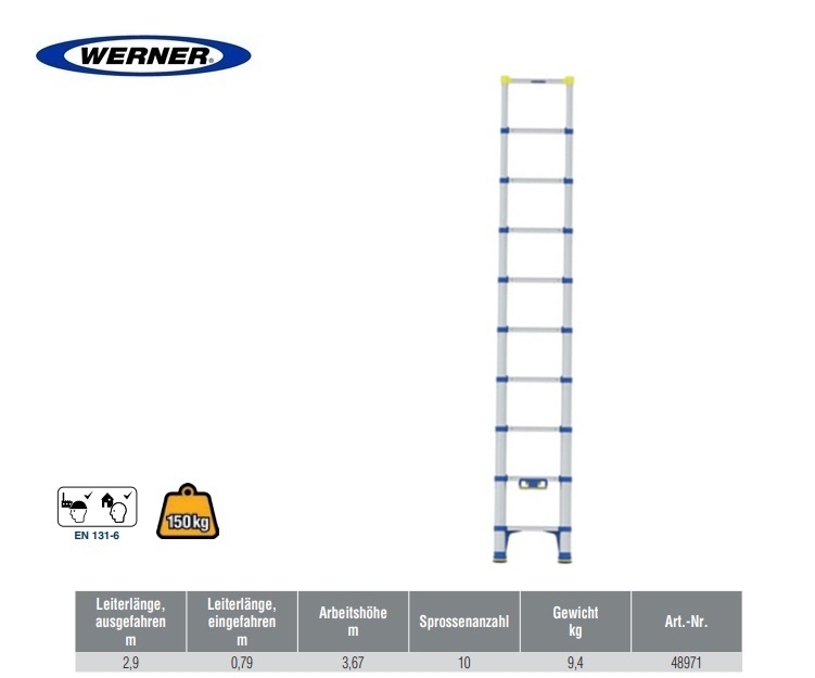 Telescopische enkele ladder 10 sporten