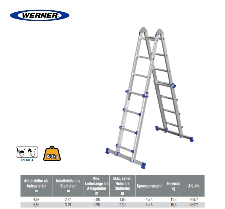 Telescoopladder 4-delig 4x4 sporten