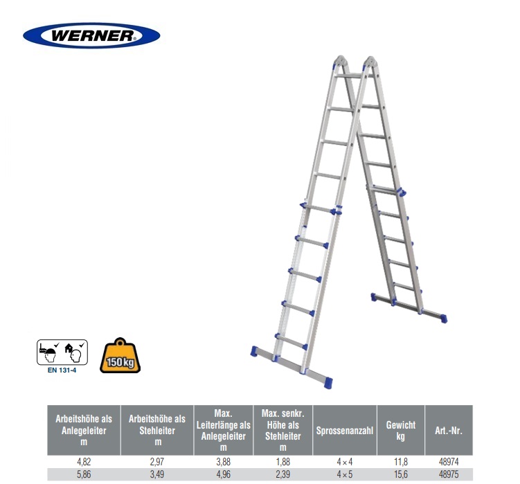 Telescoopladder 4-delig 4x5 sporten