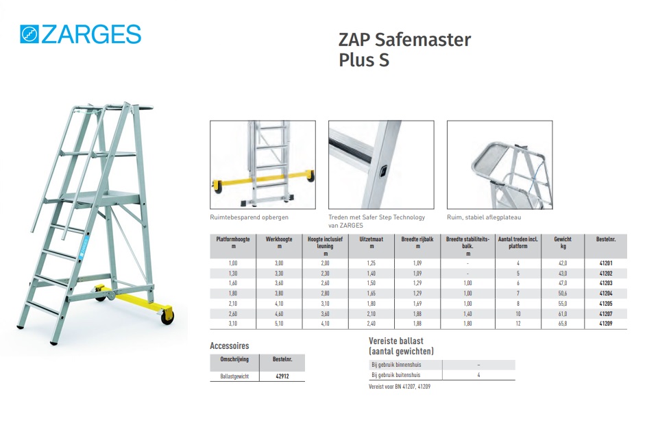 ZAP Safemaster Plus S platformtrap 4 Spr., Platformhoogte 1 m