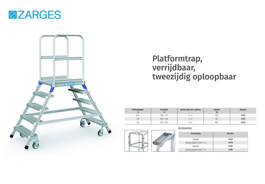 Platformtrap verrijdbaar tweezijdig oploopbaar 2x4tr H=0,72m