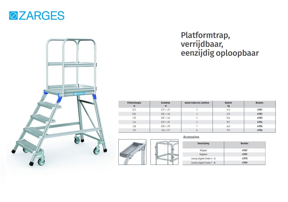 Platformtrap verrijdbaar eenzijdig 1x3tr H=0,72m