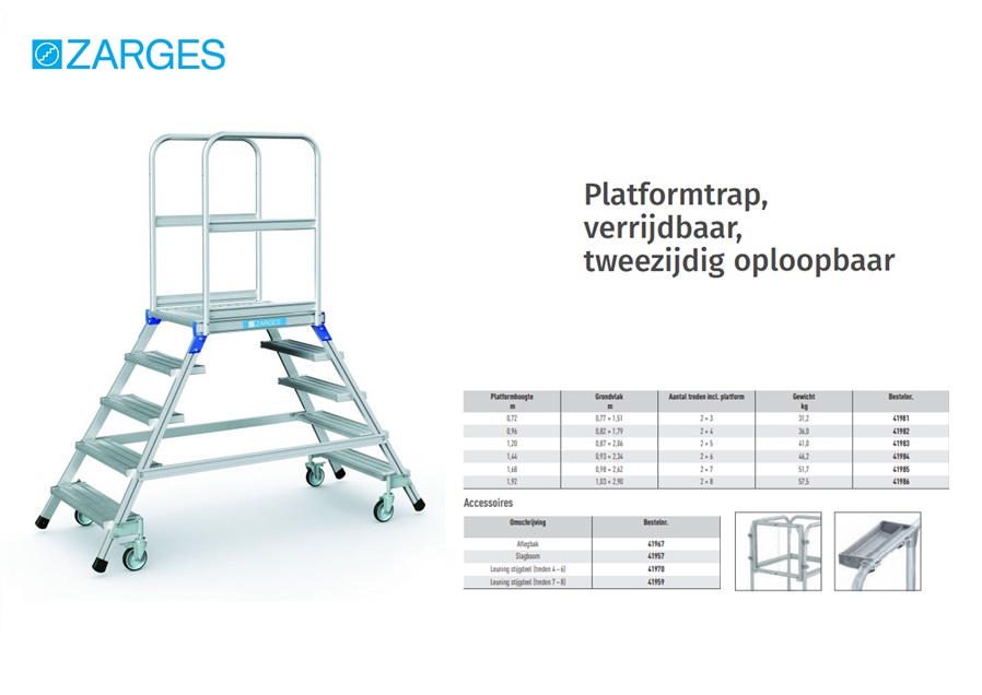 Platformtrap verrijdbaar tweezijdig oploopbaar 2x3tr H=0,72m