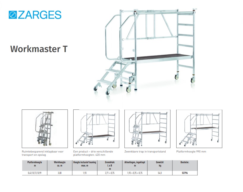 Workmaster T - Plattform, 2.70 x 0,75m, Platformhoogte 0,99m