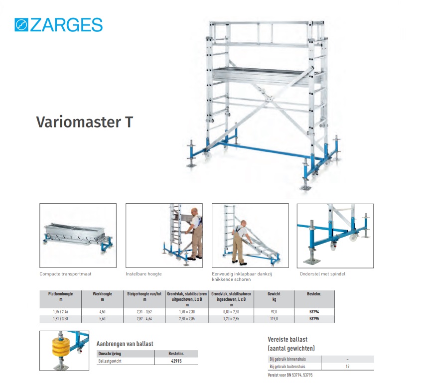 Variomaster T - Plattform, 1,95 x 0,50 m, Platformhoogte 2,46m