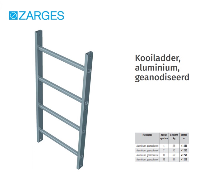 Kooiladder aluminium geanodiseerd, L= 1,12m