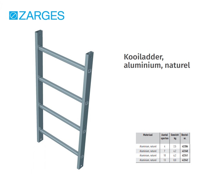 Kooiladder Aluminium naturel, L= 1,12m