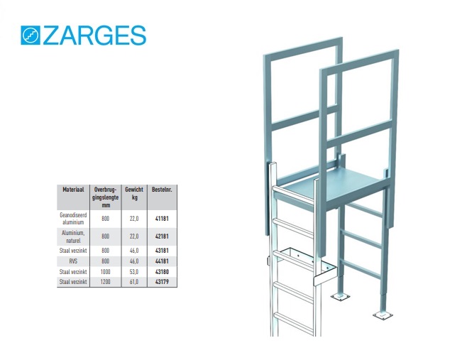 Uitstap met overstapplatform 800 mm Aluminium geanodiseerd