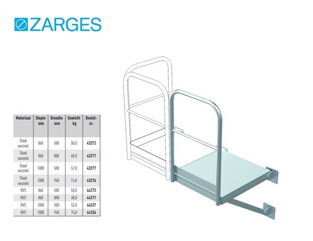 Uitbreidingsplatform 500x860mm verzinkt staal