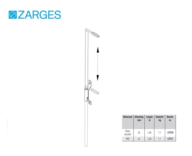 Instaphulp met veiligheidshandgreep 58 x 25 mm 1.600 mm GFK ladder | DKMTools - DKM Tools