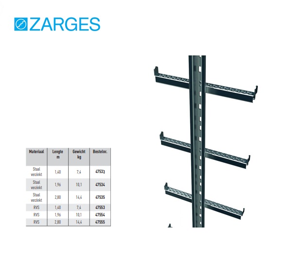 Stokladder met geïntegreerde valbeveiligingsrail 1,40 m verzinkt staal