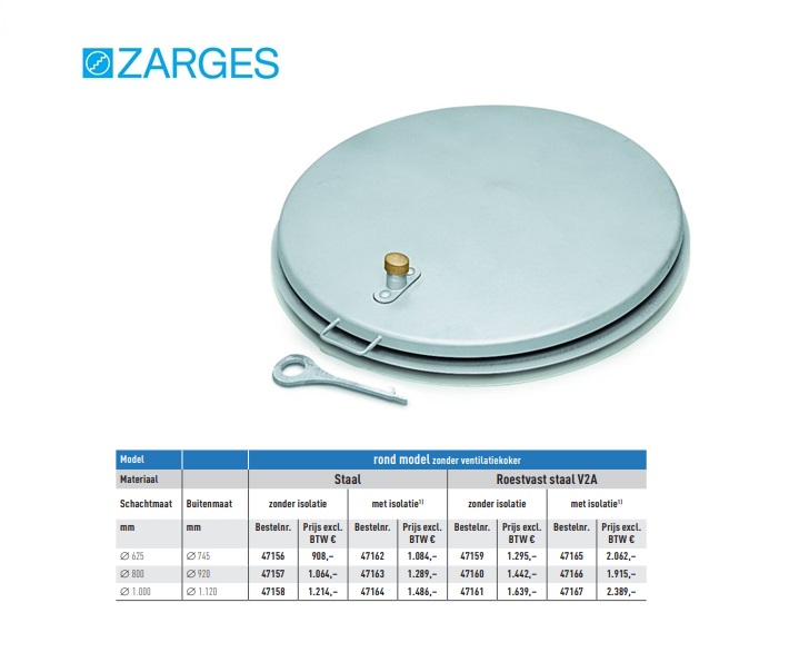 Putdeksel rond model zonder ventilatiekoker D = 625 mm Staal zonder isolatie