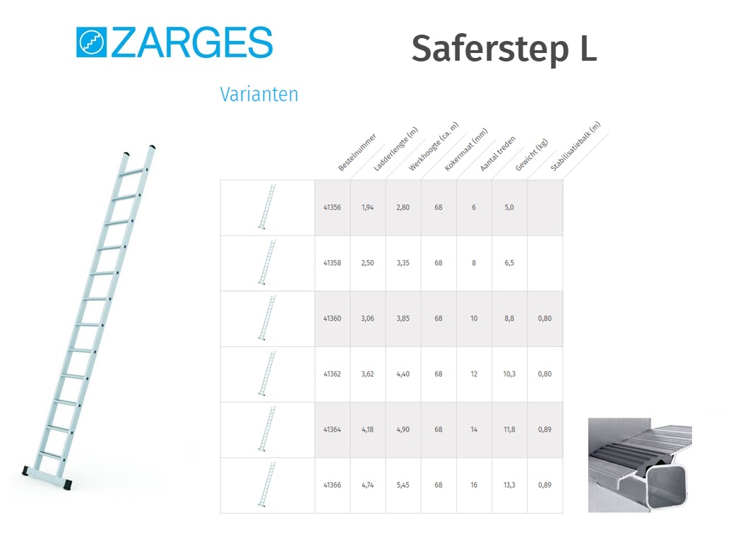 Saferstep L, enkele ladder 1x6 sp L=1,94 m
