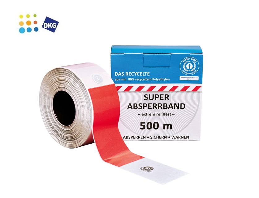 Afzetlint Rood/Wit 80mm x 500 Mtr gerecycled