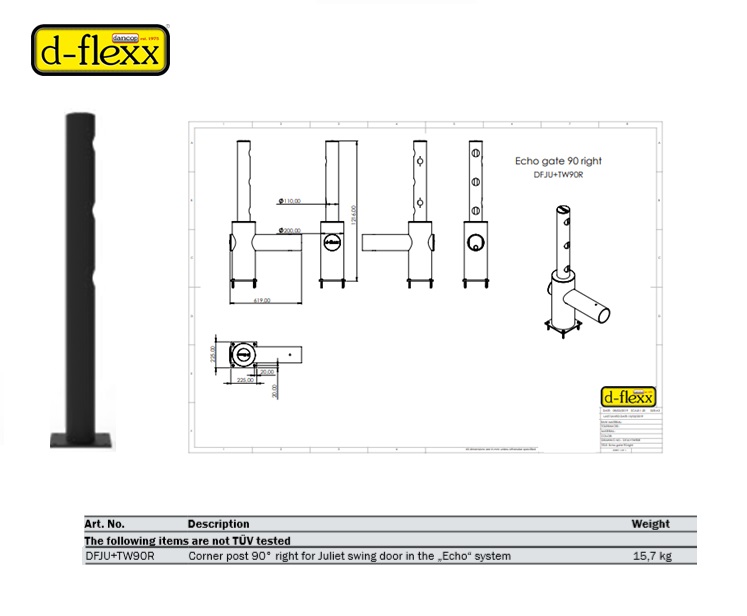 Hoek-staander rechts voor JULIET deur in het DELTA systeem | DKMTools - DKM Tools