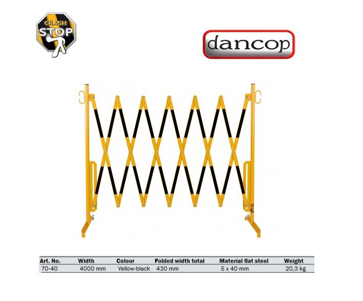 Harmonicahek 4,0 m Geel/Zwart met wielen /vierkant 70mm | DKMTools - DKM Tools