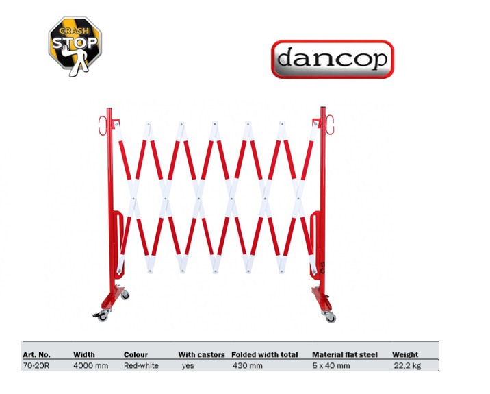 Harmonicahek 4,0 m Rood/Wit met wielen / vierkant 70mm | DKMTools - DKM Tools