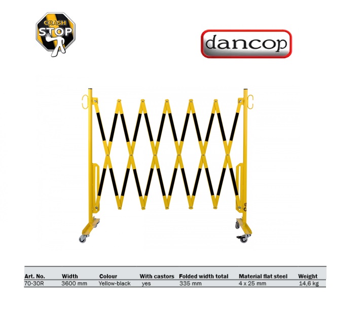 Harmonicahek 3,6 m Geel/Zwart met wielen /paal Ø 60 | DKMTools - DKM Tools