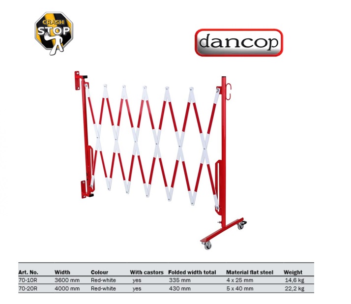 Harmonicahek 4,0 m Rood/Wit met wielen /Voetplaat | DKMTools - DKM Tools