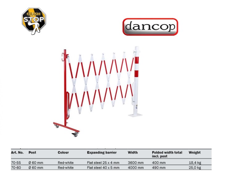 Harmonicahek 4,0 m Rood/Wit met wielen / vierkant 70mm | DKMTools - DKM Tools