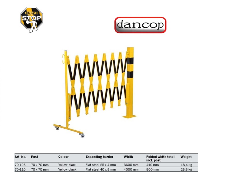 Harmonicahek 3,6 m Geel/Zwart met wielen /paal Ø 60 | DKMTools - DKM Tools