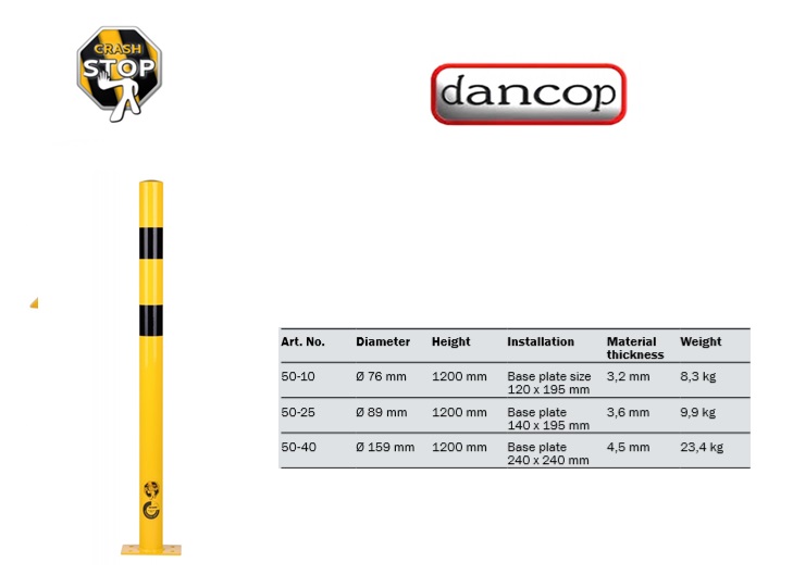 Stalen rampaal voor vloermontage Ø 76,0 mm 120 x 195 mm